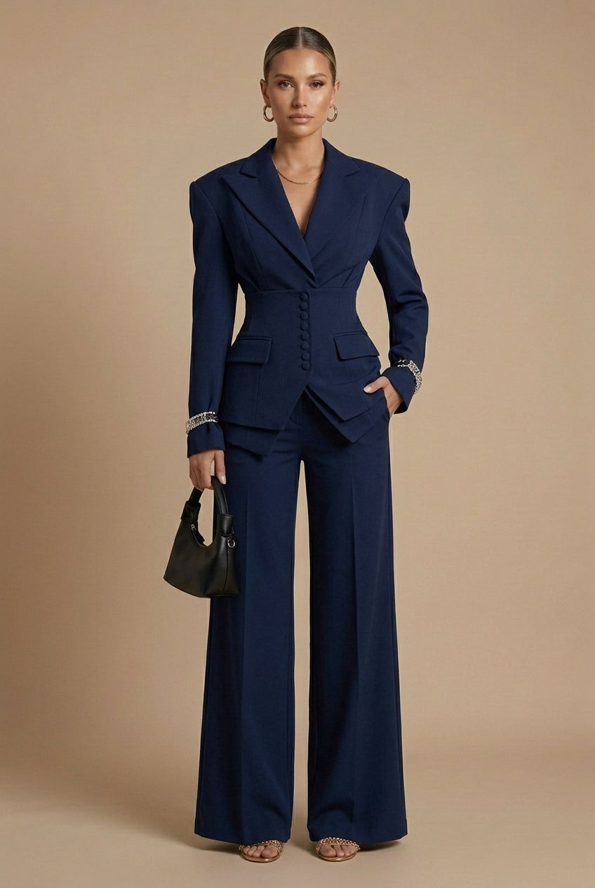 Cora | Tailored Blazer & Wide-Leg Trouser Suit Burgundy Woven for Women