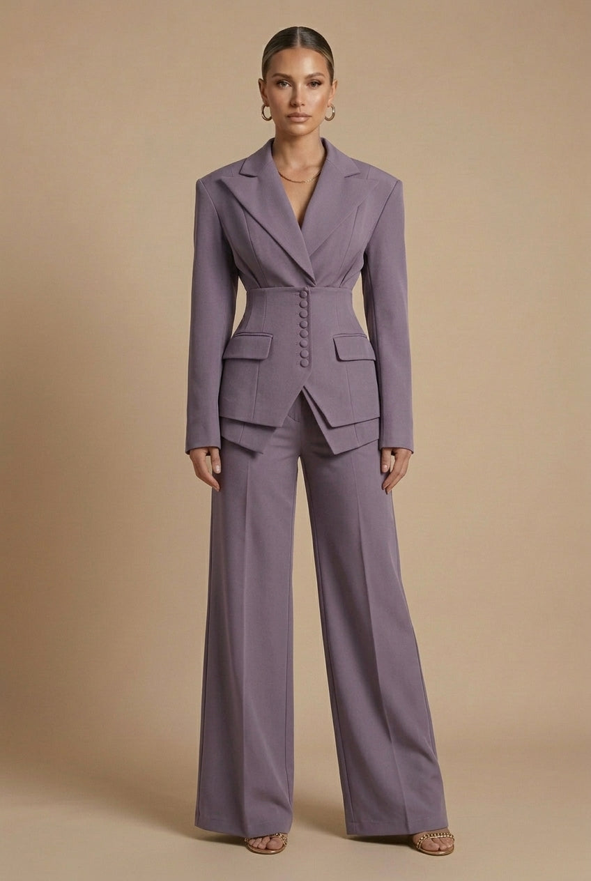 Cora | Tailored Blazer & Wide-Leg Trouser Suit Burgundy Woven for Women