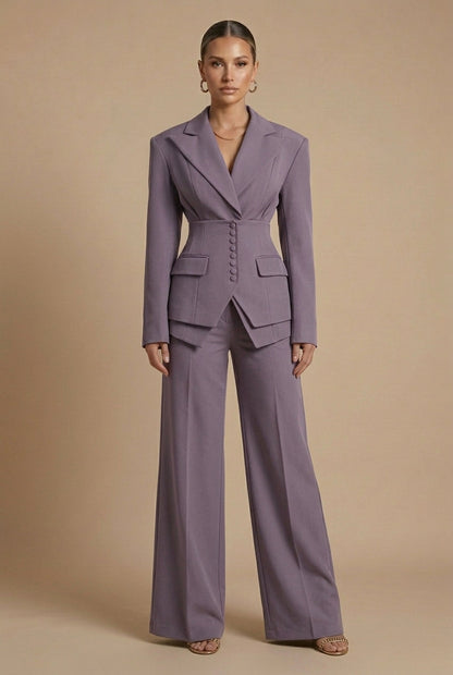 Cora | Tailored Blazer & Wide-Leg Trouser Suit Burgundy Woven for Women