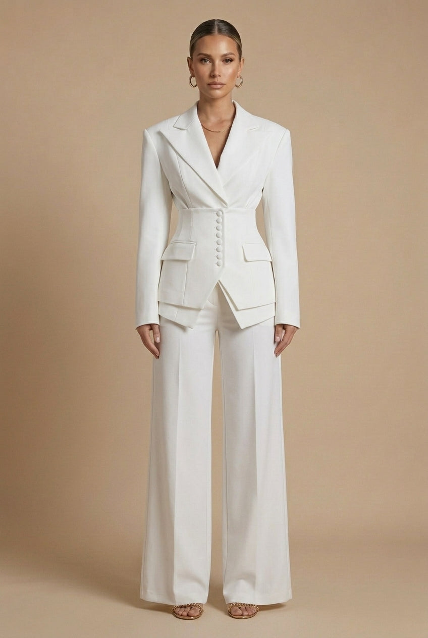 Cora | Tailored Blazer & Wide-Leg Trouser Suit Burgundy Woven for Women