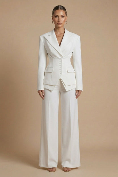 Cora | Tailored Blazer & Wide-Leg Trouser Suit Burgundy Woven for Women