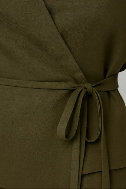 Camille | Olive Green Wrap Top Wide-Leg Trouser Co-Ord Set for Women