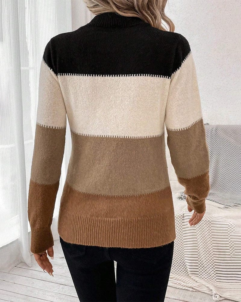 Isadora | Colour-Block Jumper Black Cream Camel Wool Blend Crew Neck for Women