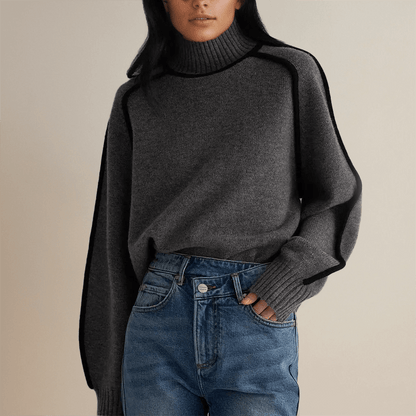 Ottilie | Oversized Turtleneck Jumper Camel Wool-Blend Contrast Trim for Women