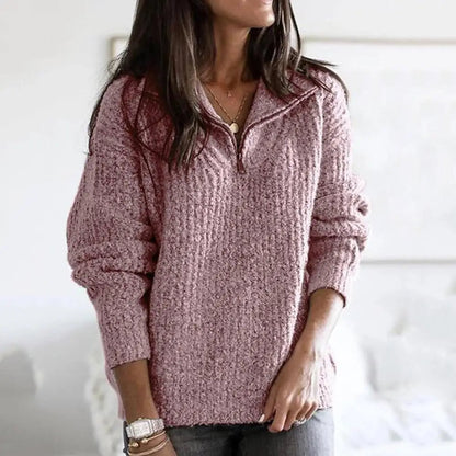 Margaux | Sweater Pink Wool Blend Half-Zip Relaxed Fit for Women