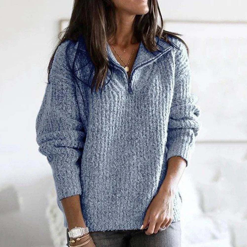 Margaux | Sweater Pink Wool Blend Half-Zip Relaxed Fit for Women