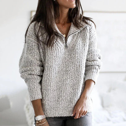 Margaux | Sweater Pink Wool Blend Half-Zip Relaxed Fit for Women