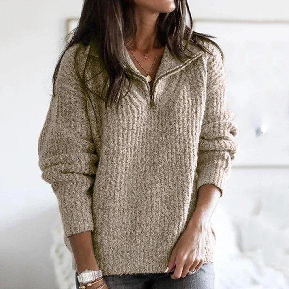 Margaux | Sweater Pink Wool Blend Half-Zip Relaxed Fit for Women