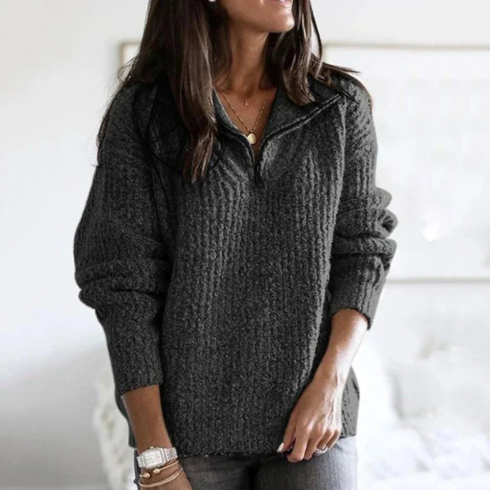 Margaux | Sweater Pink Wool Blend Half-Zip Relaxed Fit for Women