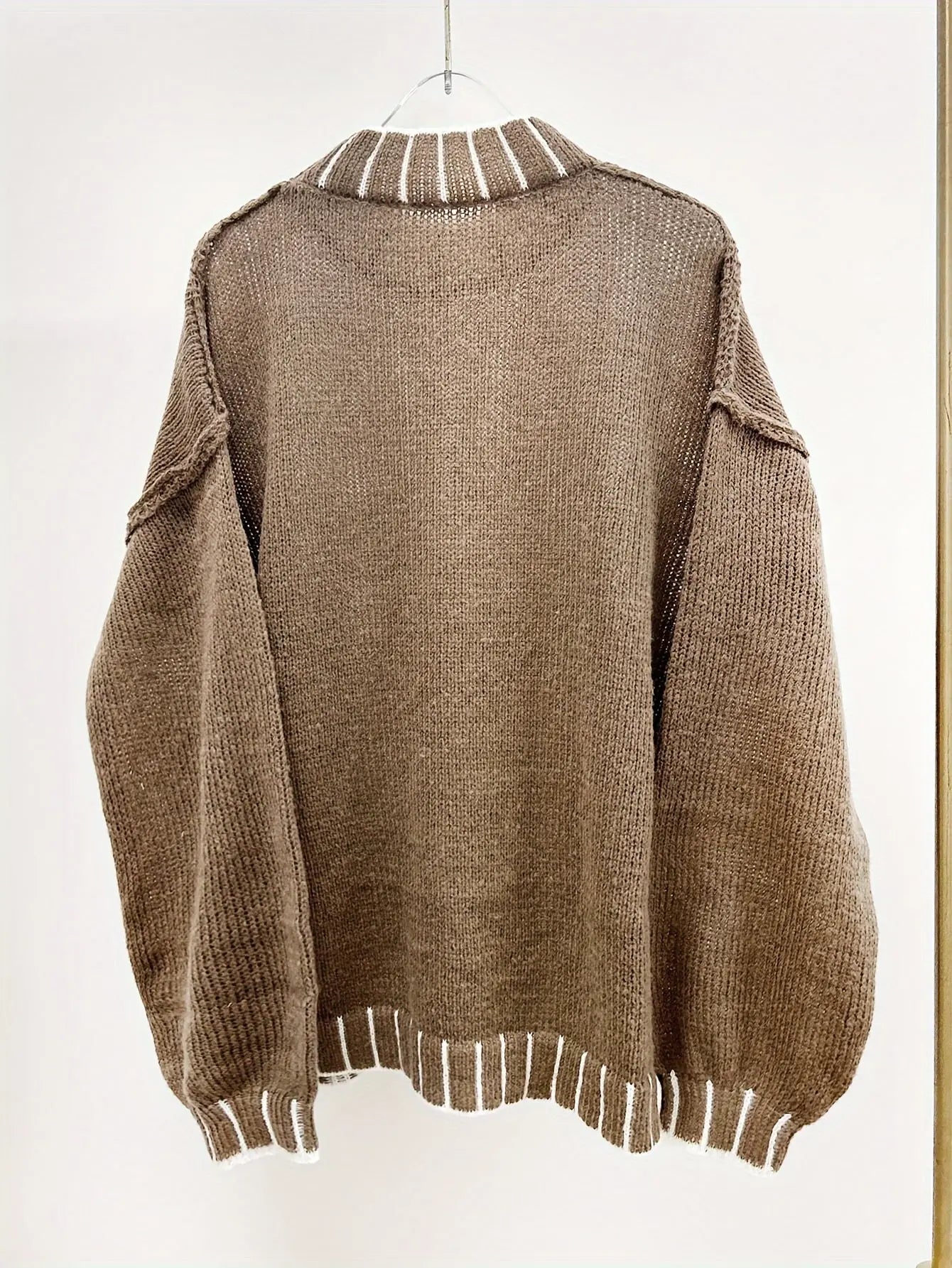 Elspeth | Oversized Turtleneck Jumper Mocha Knit Contrast Trim for Women