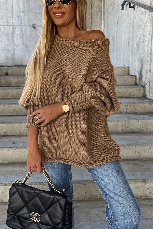 Daphne | Oversized Jumper Grey Acrylic Knit Off-Shoulder for Women