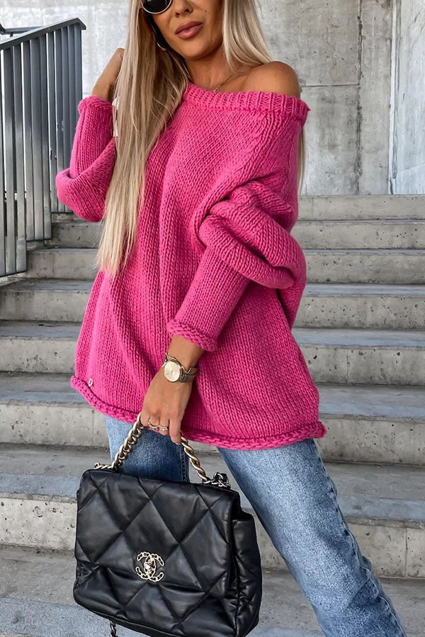 Daphne | Oversized Jumper Grey Acrylic Knit Off-Shoulder for Women