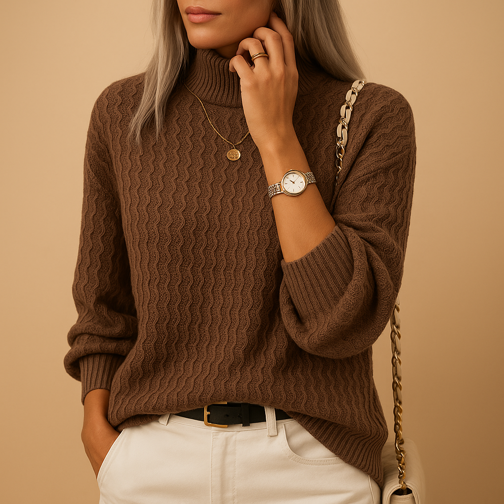 Heloise | Turtleneck Sweater Camel Wool Blend Textured Knit for Women