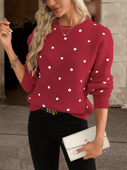 Lottie | Sweater Beige Wool Blend Polka Dot Knit Round Neck for Women