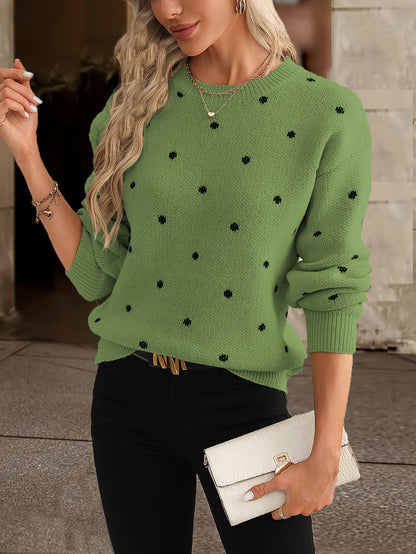 Lottie | Sweater Beige Wool Blend Polka Dot Knit Round Neck for Women