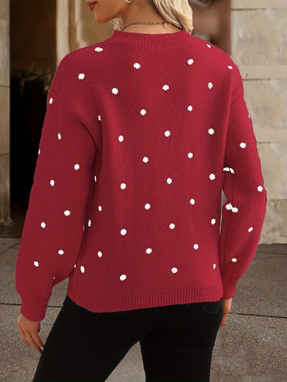Lottie | Sweater Beige Wool Blend Polka Dot Knit Round Neck for Women