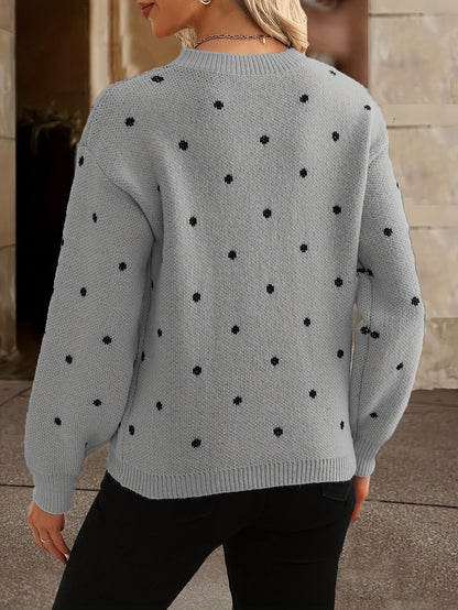 Lottie | Sweater Beige Wool Blend Polka Dot Knit Round Neck for Women