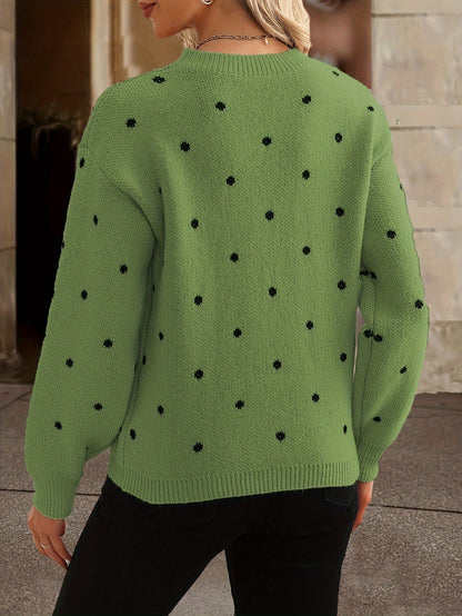 Lottie | Sweater Beige Wool Blend Polka Dot Knit Round Neck for Women