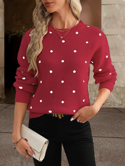 Lottie | Sweater Beige Wool Blend Polka Dot Knit Round Neck for Women