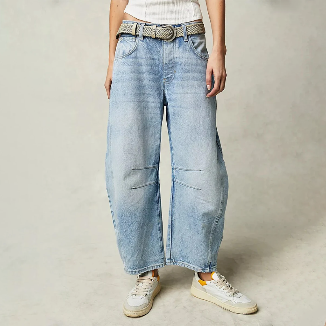 Matilda | Barrel Leg Jeans Light Blue Denim Mid Rise Curved for Women