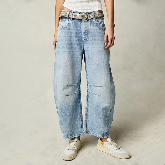 Matilda | Barrel Leg Jeans Light Blue Denim Mid Rise Curved for Women