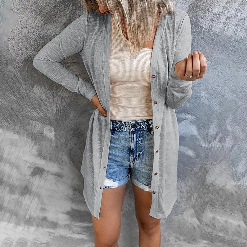 Dinah | Open Front Cardigan Black Lightweight Snap Button for Women