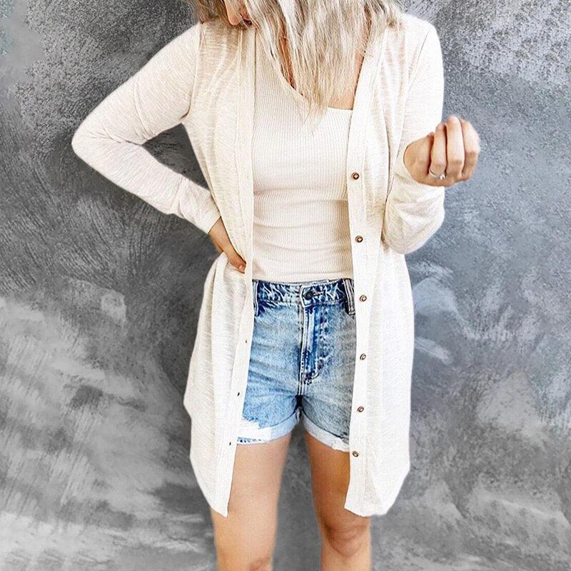 Dinah | Open Front Cardigan Black Lightweight Snap Button for Women