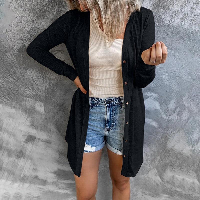 Dinah | Open Front Cardigan Black Lightweight Snap Button for Women