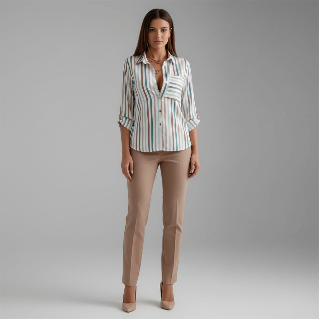 Eleanor | Printed Shirt White Black Abstract Print Collared for Women