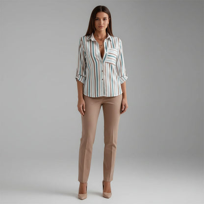 Eleanor | Printed Shirt White Black Abstract Print Collared for Women