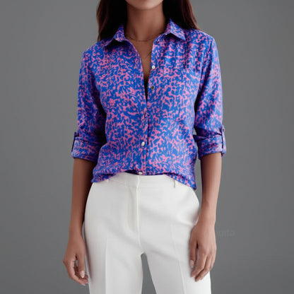 Eleanor | Printed Shirt White Black Abstract Print Collared for Women