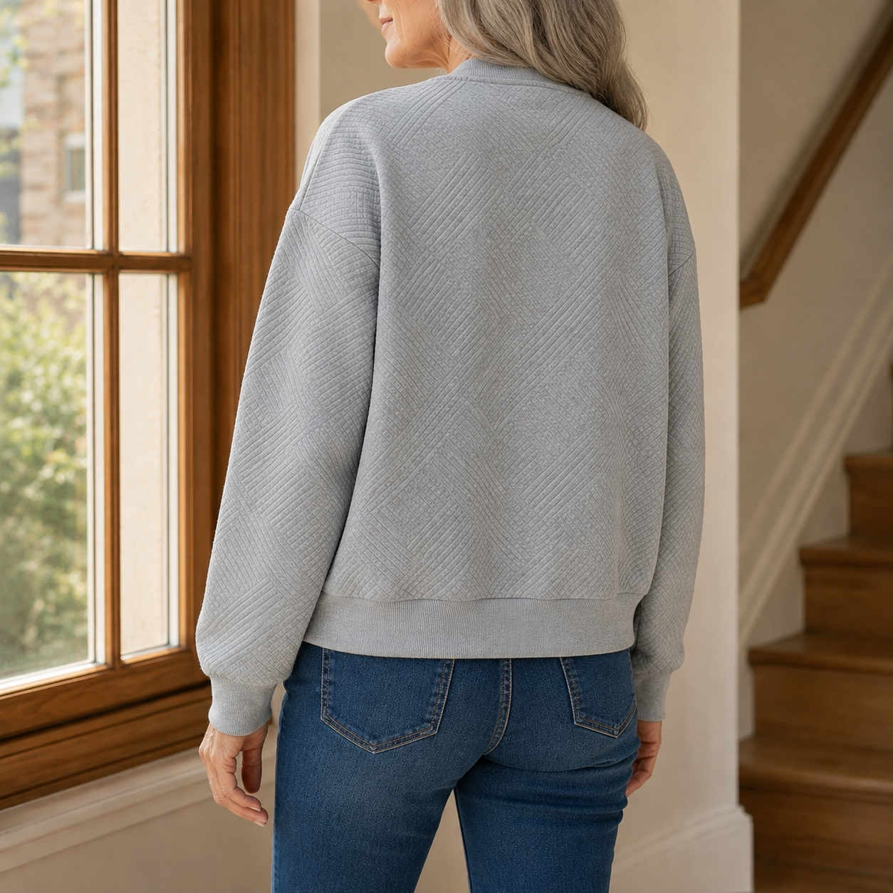 Beryl | Quilted Bomber Jacket Grey Geometric Texture for Women