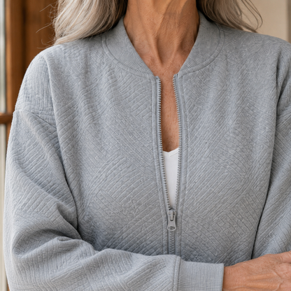 Beryl | Quilted Bomber Jacket Grey Geometric Texture for Women