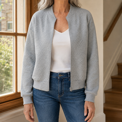 Beryl | Quilted Bomber Jacket Grey Geometric Texture for Women