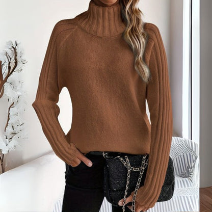 Mairwen | Turtleneck Jumper White Ribbed Raglan Sleeves for Women