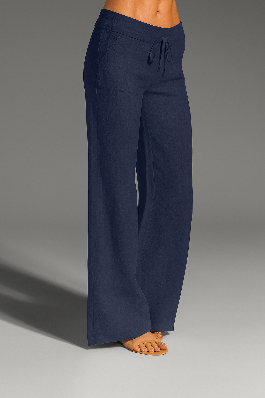 Georgina | Wide-Leg Trousers White Linen Drawstring Waist for Women