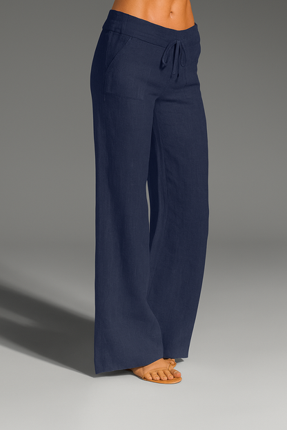 Georgina | Wide-Leg Trousers White Linen Drawstring Waist for Women