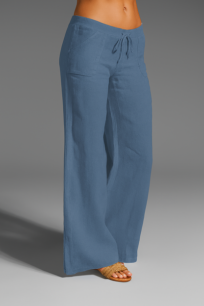 Georgina | Wide-Leg Trousers White Linen Drawstring Waist for Women