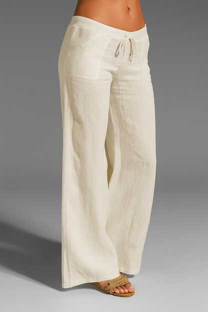 Georgina | Wide-Leg Trousers White Linen Drawstring Waist for Women