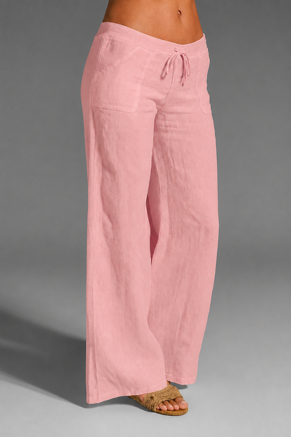 Georgina | Wide-Leg Trousers White Linen Drawstring Waist for Women