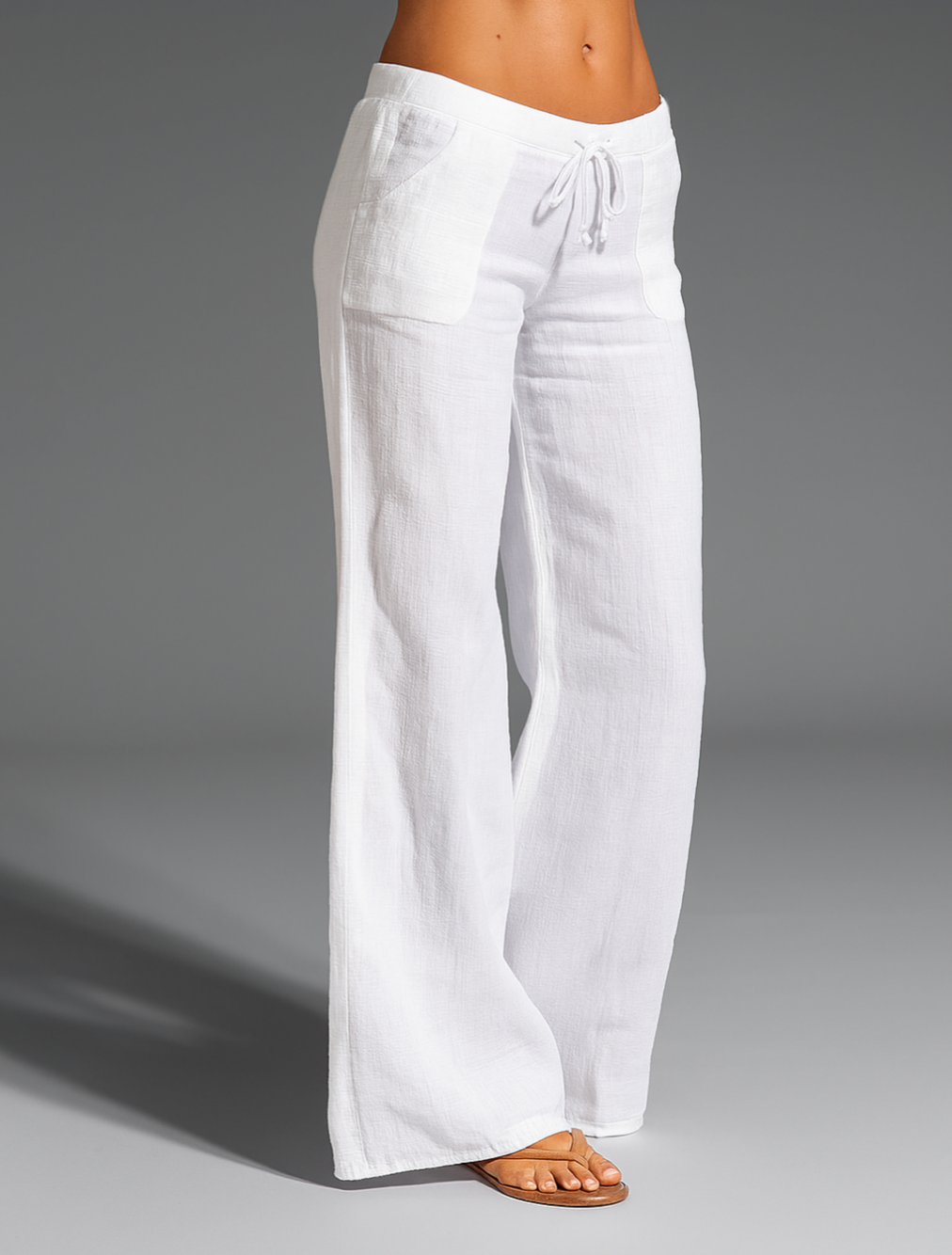 Georgina | Wide-Leg Trousers White Linen Drawstring Waist for Women