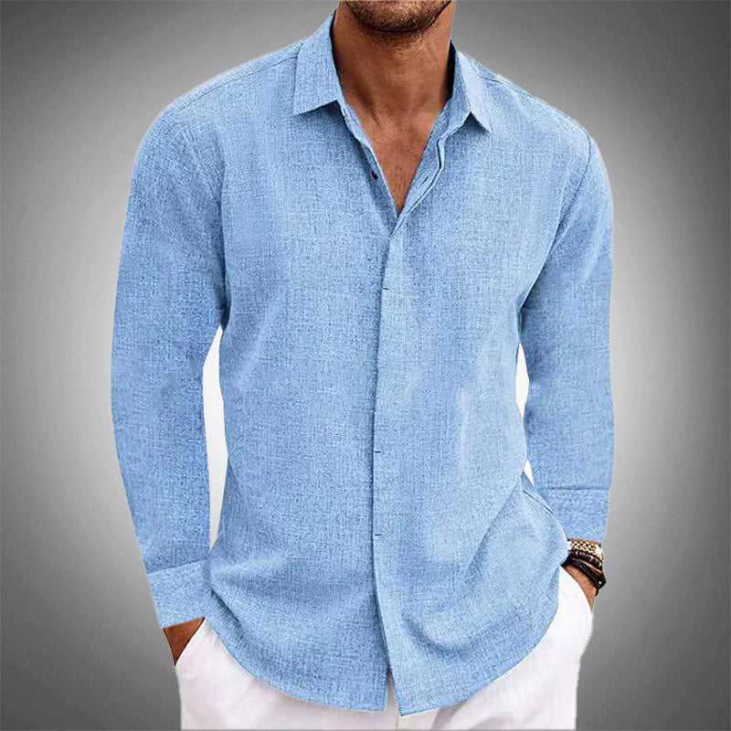 Charlie | Shirt Sky Blue Linen Long Sleeve for Men