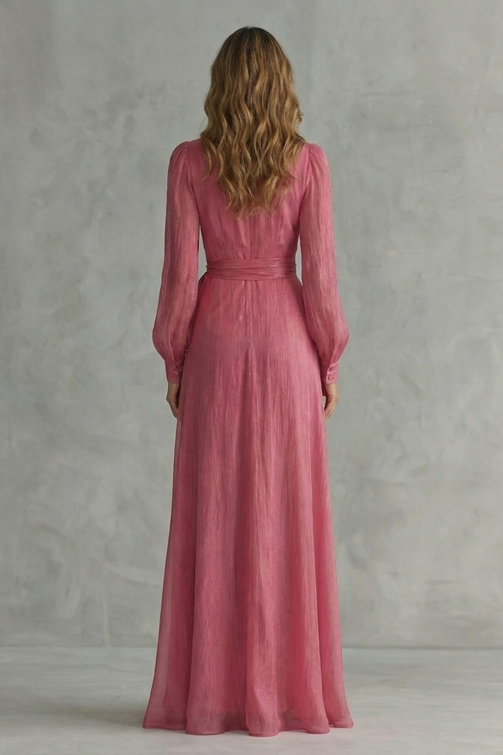 Rosalind | Maxi Wrap Dress Rose Pink Chiffon Deep V-Neck for Women