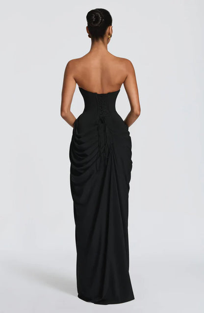 Cynthia | Maxi Dress Yellow Draped Strapless High Slit for Women