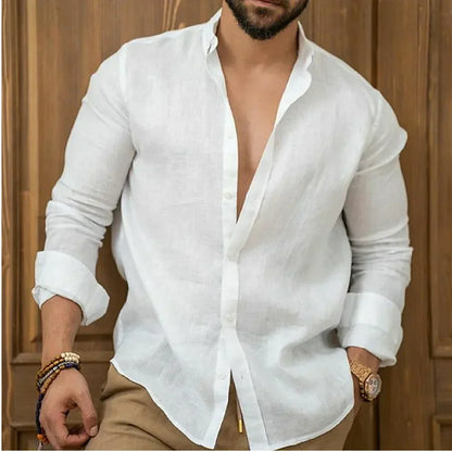 George | Linen Shirt Stone Button-Down Long Sleeve for Men