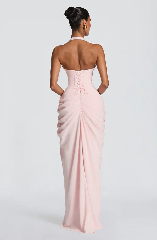 Elspeth | Maxi Halter Dress Deep Red Ruched Draped for Women