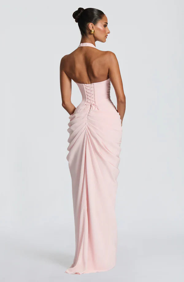 Elspeth | Maxi Halter Dress Deep Red Ruched Draped for Women