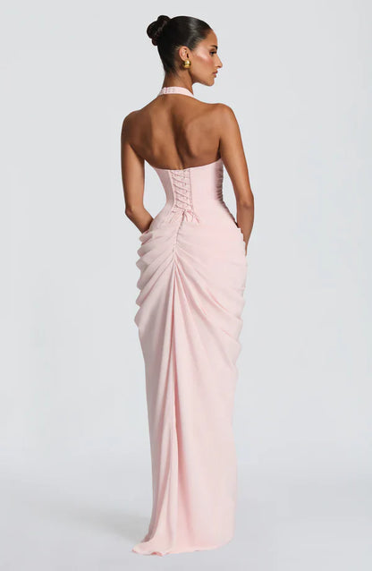 Elspeth | Maxi Halter Dress Deep Red Ruched Draped for Women
