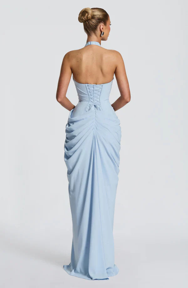 Elspeth | Maxi Halter Dress Deep Red Ruched Draped for Women