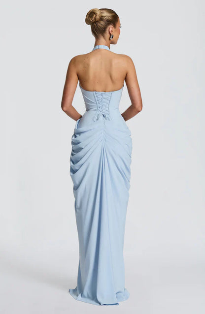 Elspeth | Maxi Halter Dress Deep Red Ruched Draped for Women